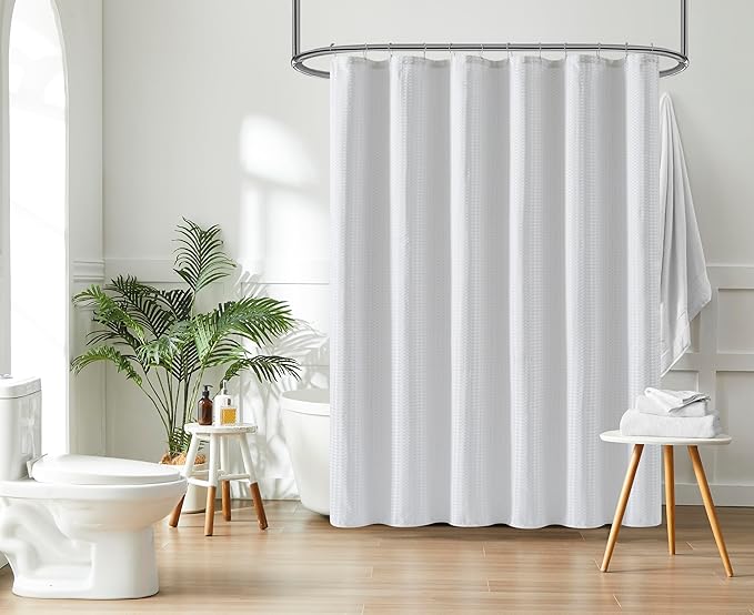 Luxury Dobby Weave Shower Curtain Elegant Hotel Style Fabric for Bathroom, Water Repellent, Machine Washable White Dobby