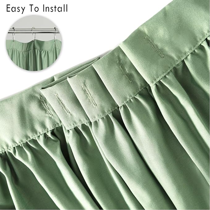 Light Green Ruffle Shower Curtain, Vintage Handcrafted Bow Tie Bath Curtain for Master Bathroom, Ruched Microfiber Bathroom Curtain with 12 Buttonholes, 72" W x 72" H (LQ-10)