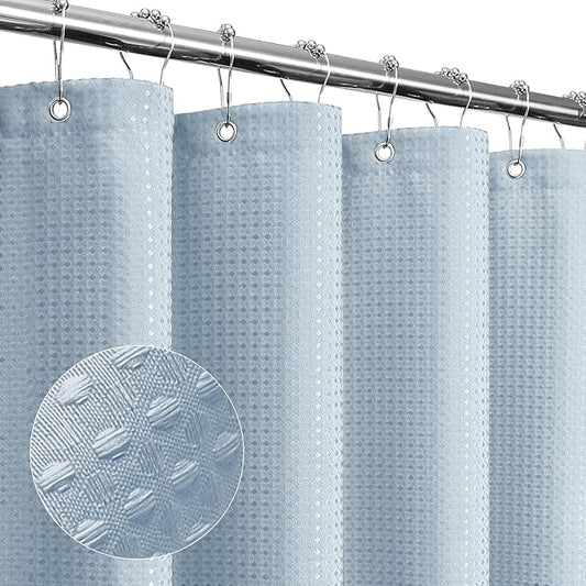 Gibelle Long Shower Curtain 72 x 78, Tall Waffle Weave Textured Fabric Shower Curtain for Bathroom, Water Repellent, Machine Washable, Fog Blue