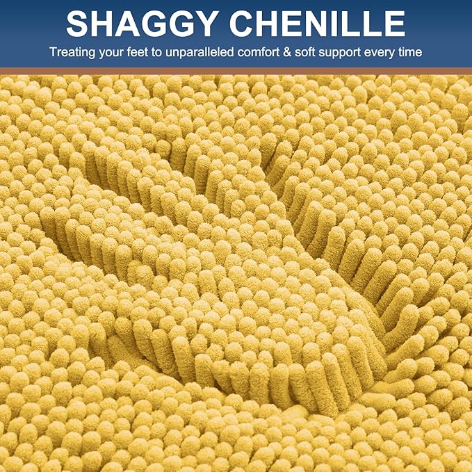 Smiry Luxury Chenille Toilet Rugs U-Shaped 20x20, Soft Absorbent Non-Slip Contour Bathroom Rugs for Toilet, Machine Washable Contoured Bath Mats, Yellow