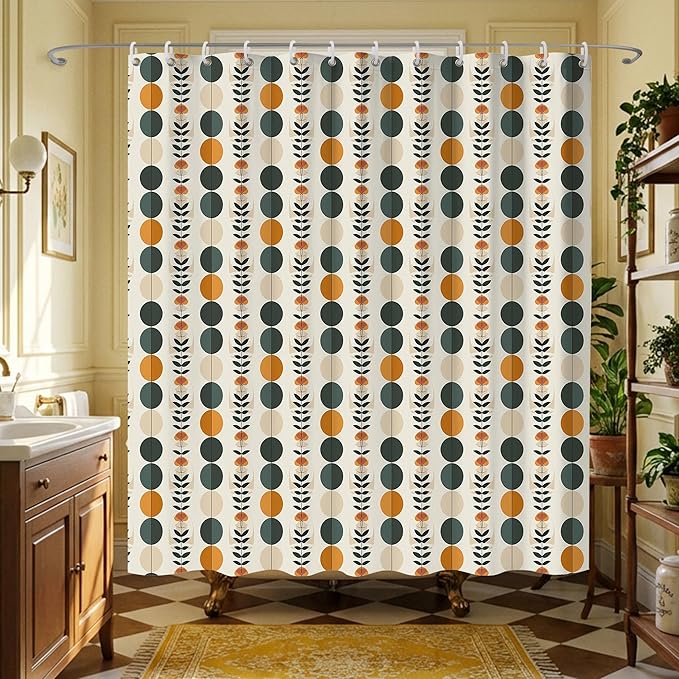 Neutral Boho Shower Curtains for Bathroom,Bohemia Brown Dot Bath Curtain,Mid Century Modern Shower Curtains Waterproof Polyester Bathroom Decor Accessories,72x72 in