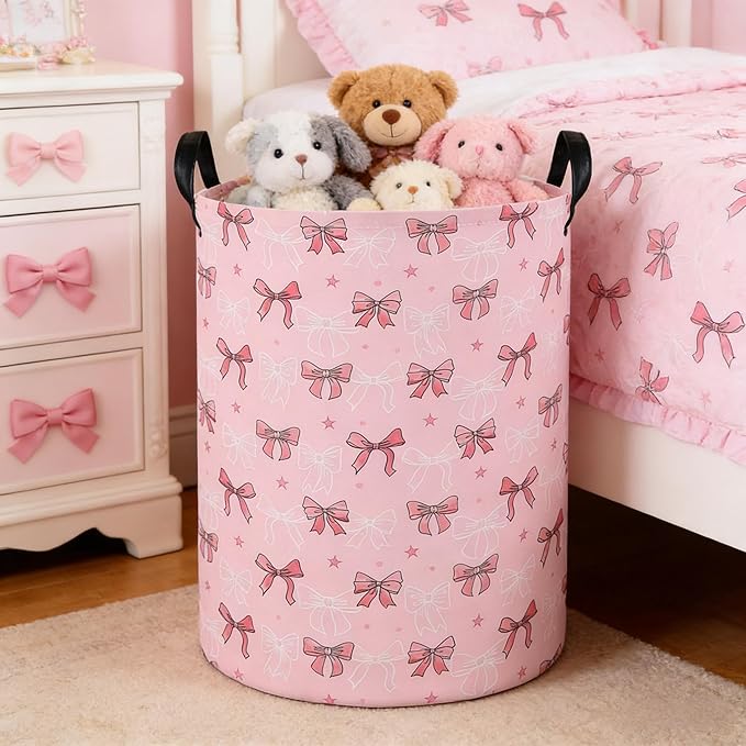 Laundry Hamper Baby Nursery Hamper Waterproof Foldable Kids Laundry Basket Kids Dirty Clothes Hampers Girl Room Decor for Home Gift Baskets(Cute Bow)