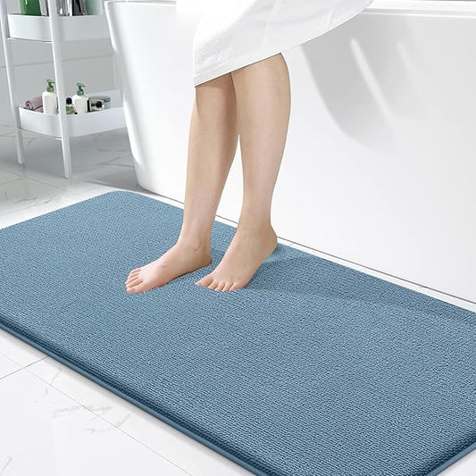 OLANLY Thick Memory Foam Bath Mat Rug 50x30, Extra Soft Absorbent Bathroom Rug, Quick Dry Bath Mats, Non-Slip, Machine Washable Carpet for Bathroom, Tub and Shower, Home Decor Accessories, Airy Blue