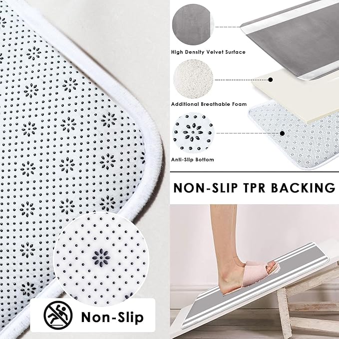 Striped Grey Shower Curtain Set with Toilet Lid Cover and Non-Slip Rugs for Bathroom, Minimalist Modern 4 Pcs Shower Curtain, Neutral Bathroom Set with 12 Hooks