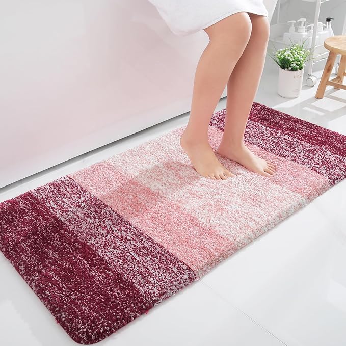 OLANLY Bathroom Runner Rugs 40x24, Extra Soft Absorbent Microfiber Bath Rugs, Rubber Backing, Quick Dry, Machine Washable Bath Mats for Bathroom Floor, Tub and Shower, Home Decor Accessories, Red
