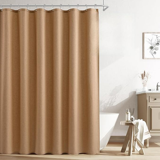 Naturoom Camel Linen Shower Curtain, Country Boho Farmhouse Bath Decor Shower Curtains Neutral Cloth Weighted Textured Fabric Bath Curtain Liner with Hooks, 72x78