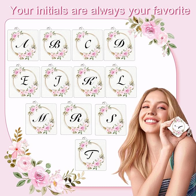 BAOSIWA Valentines Day Gifts for Teen Girls Grandkids, Personalized Compact Mirror Initial Small Travel Makeup Mirror with Keychain (B)