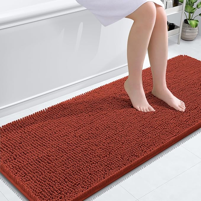 OLANLY Bathroom Rugs 59x24, Extra Soft Absorbent Chenille Bath Rugs, Rubber Backing Quick Dry, Machine Washable Bath Mats for Bathroom Floor, Tub and Shower, Home Decor Accessories, Rustic Terracotta