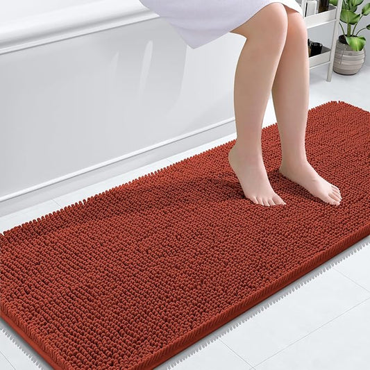 OLANLY Bathroom Rugs 59x24, Extra Soft Absorbent Chenille Bath Rugs, Rubber Backing Quick Dry, Machine Washable Bath Mats for Bathroom Floor, Tub and Shower, Home Decor Accessories, Rustic Terracotta