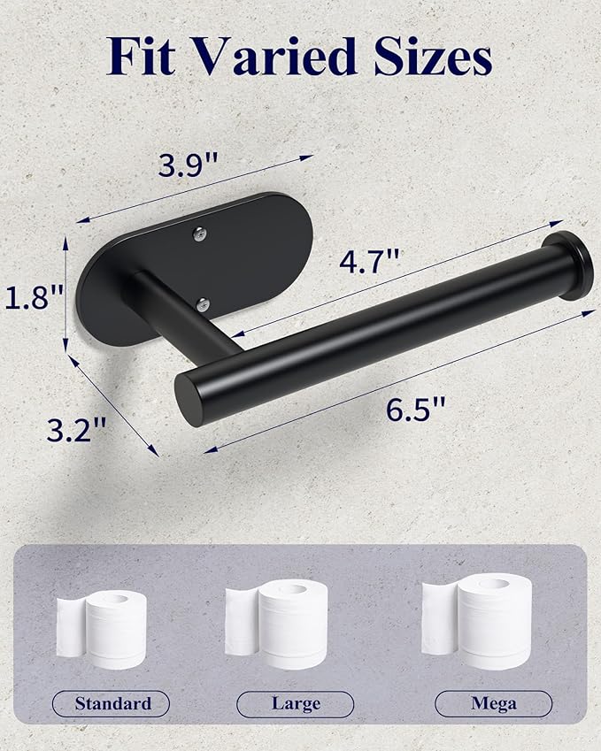 Kitsure Bathroom Toilet Paper Holder - Premium Waterproof Stainless Steel Wall-Mount & Adhesive Toilet Paper Holder, Installation, Ideal for Bathroom, Washroom, RV, Black, 6.5" L