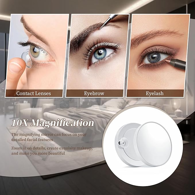 Acoolda Vanity Mirror with Lights,16.9"x 14" Lighted Makeup Mirror, Makeup Mirror with Lights,Three Color Lighting Modes, and 10X Magnification Mirror, Smart Touch Control, 360°Rotation White