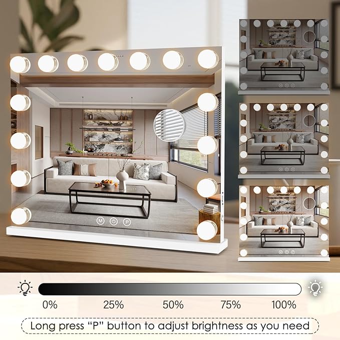 Lighted Makeup Mirror 19" L x 23" Light Hollywood Mirror with Detachable 10X Magnification Hollywood Vanity Mirror with Lights Smart Touch Control Hollywood Lighted Mirror with 15 LED Bulbs 3Colors
