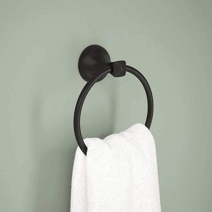 Delta Esato (1-Pack) Hand Towel Holder Matte Black Towel Racks for Bathroom Wall Round Towel Ring Holder for Bath Towel Hanger for Kitchen, Bathroom Accessories ESA46-MB