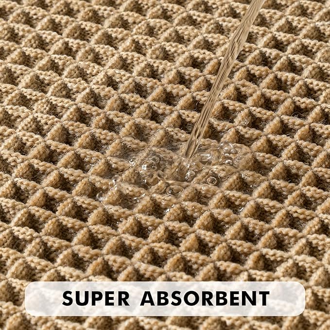MIULEE Set of 2 Waffle Bathroom Runner Rugs, Boho Bath Rugs Non Slip Washable, Super Absorbent Runner Bath Mats, Rubber Backed Shower Mats for Hallway Bedroom Laundry Room, Brown, 2'x6'(24x72 Inch)