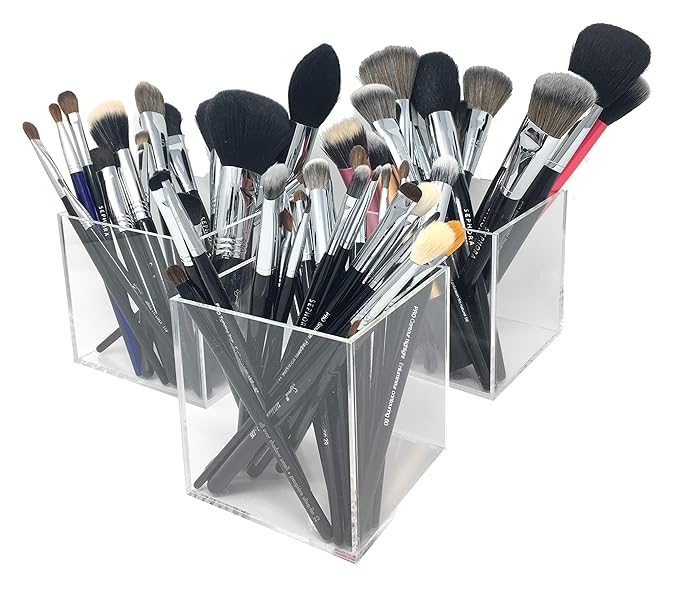 byAlegory Storage Cubes for Organizing Vanity Makeup Brushes and Cosmetic Beauty Items - Clear