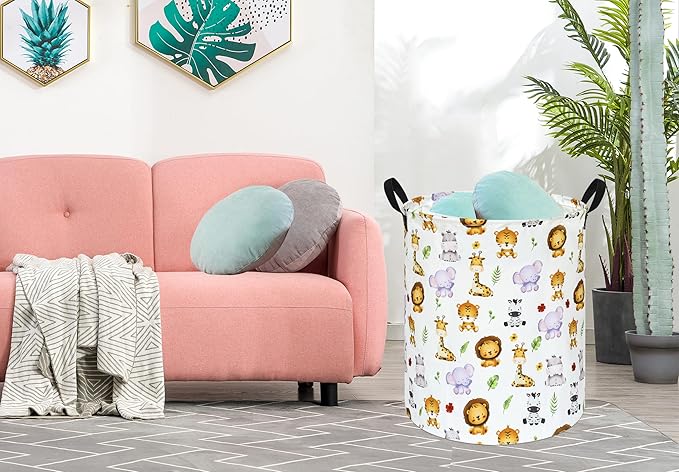 KUNRO Round Tiger Animals Laundry Gift Basket Storage Hamper, Clothes Storage Organizer Bins, Shelf Basket with Handles for Room Decor