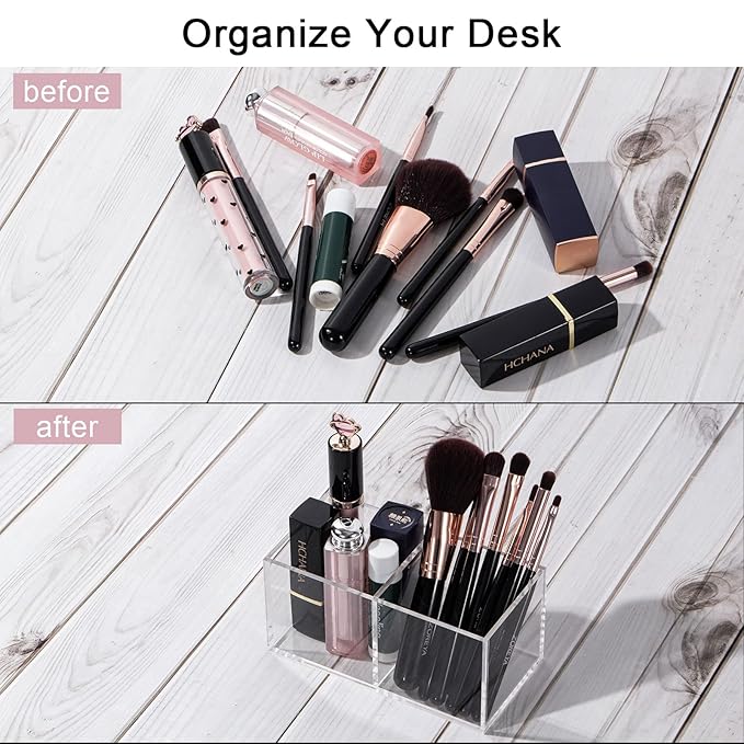 Acrylic Makeup Organizer and Storage, Makeup Brush Holder Organizer 2 Cube Sections, Clear Makeup Cosmetic Lipstick Bin Organizer for Drawer, 5.1'' ?? 2.6'' ?? 2.4''