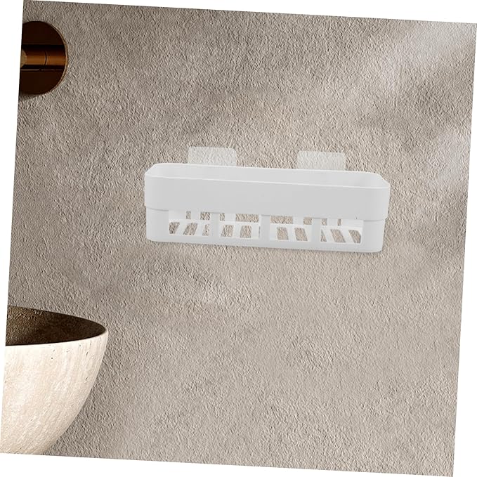 BESTYASH 3-Piece Wall Mounted Storage Rack Set White Rectangle No Drill Adhesive Bathroom Shelf for Toiletries and Kitchen Supplies Easy Install Space Saving Organization