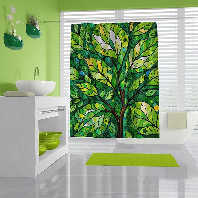 Gorgeous Abstract Green Tree Forest Shower Curtain, Beautiful Artistic Dark Floral Greenery, Unique Outdoor Botanical Theme, 120 GSM Waterproof Polyester Fabric, (72" x 72")