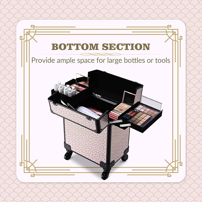 BYOOTIQUE 2-Piece Makeup Train Case Cosmetic Organizer Kit Art Deco Tyrian Salon