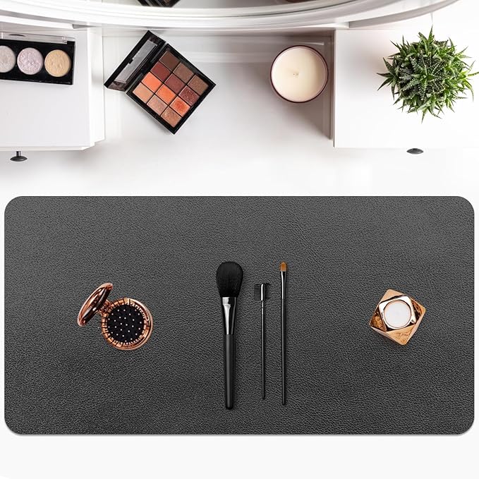 Makeup Mat for Vanity - Waterproof | Oil-Proof | Dust-Resistant | Soft and Comfortable Desk Protection, Ideal for Makeup Tables and Workbenches (15.7"X31.5", Black)