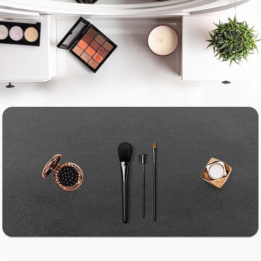 Makeup Mat for Vanity - Waterproof | Oil-Proof | Dust-Resistant | Soft and Comfortable Desk Protection, Ideal for Makeup Tables and Workbenches (15.7"X31.5", Black)