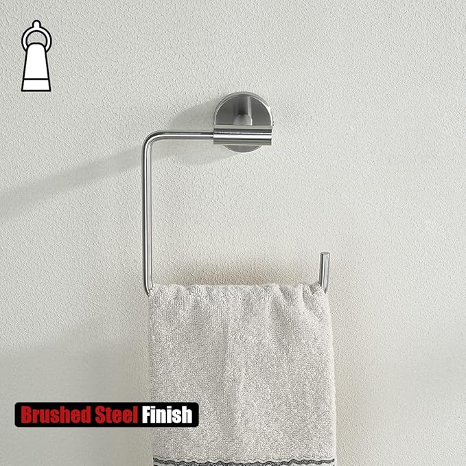JQK Towel Ring, Stainless Steel Square Ring Towel Holder for Bathroom, 6 Inch Brushed Finished Wall Mount, TR140-BN
