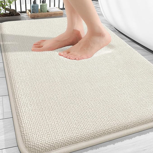 OLANLY Thick Memory Foam Bath Mat Rug 34x21, Extra Soft Absorbent Bathroom Rug, Quick Dry Bath Mats, Non-Slip, Machine Washable Carpet for Bathroom, Tub and Shower, Home Decor Accessories, Ivory