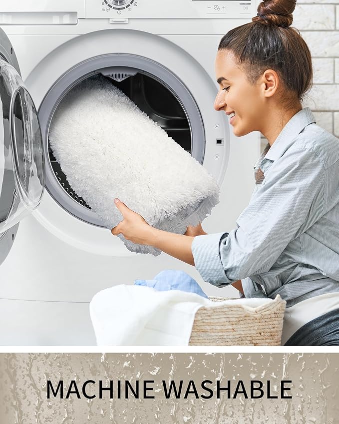 Bathroom Rugs Non Slip Washable 32x20, Ultra Thick Soft Microfiber Absorbent Bath Mats, High Density Foam Latex Non Slip Backing Bath Rugs, Fluffy Floor Carpet for Tub&Shower, White