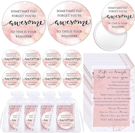 50 Set Mother's Day Inspirational Compact Mirror Religious Bulk Gift for Women Christian Mini Makeup Pocket Mirror Administrative Professional Gift with Card for Volunteer Employee Teacher (Pink)