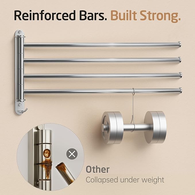 KES Swivel Towel Rack, Swing Arm Towel Bar 4-Arm Extra Long 19.5" Swing Out Towel Rack for Bathroom Wall, Hand Towel Rack Wall Mounted 18/8 Stainless Steel Polished Finish, A2103S4L50
