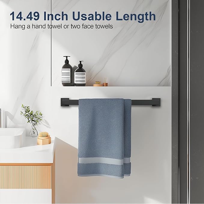SEIDO 16 Inch Matte Black Towel Bar, Heavy Duty & Rust-Proof 304 Stainless Steel Bath Towel Holder, Modern Square Wall Mounted Towel Rack for Bathroom, Kitchen, RV