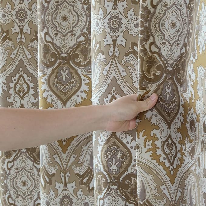 Palermo Khaki Classic Polyester Waterproof Fabric Paisley Shower Curtain,Printed Decorative Taupe Bathroom Curtains,72" W x Extra 84" L