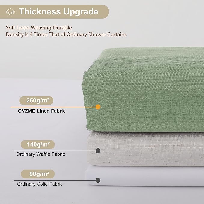 OVZME Extra Long Light Green Shower Curtain 96 Inch Long, Boho Linen Textured Soft Fabric Heavy Duty Cloth Bathroom Shower Curtain with Tassel, Tall Farmhouse Luxury Bath Decor, 72Wx96L Inches