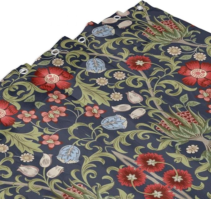 Boho Watercolor Floral Shower Curtain William Morris Design Heavy Duty Fabric Shower Curtain Set Bathroom Polyester Waterproof Shower Curtain 66x72 Inches(168x183cm), Style