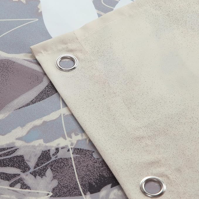 Extra Long Shower Curtain 72x84 Inch, Polyester Fabric | Waterproof Botanical Design with Cream & Taupe-Grey Leaves