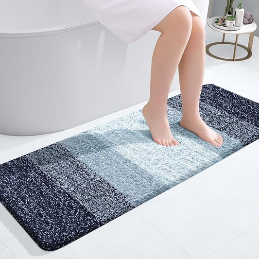 OLANLY Bathroom Rugs Mat 47x17, Extra Soft Absorbent Microfiber Bath Rugs, Rubber Backing, Quick Dry, Machine Washable Bath Mats for Bathroom Floor, Tub and Shower, Home Decor Accessories, Airy Blue