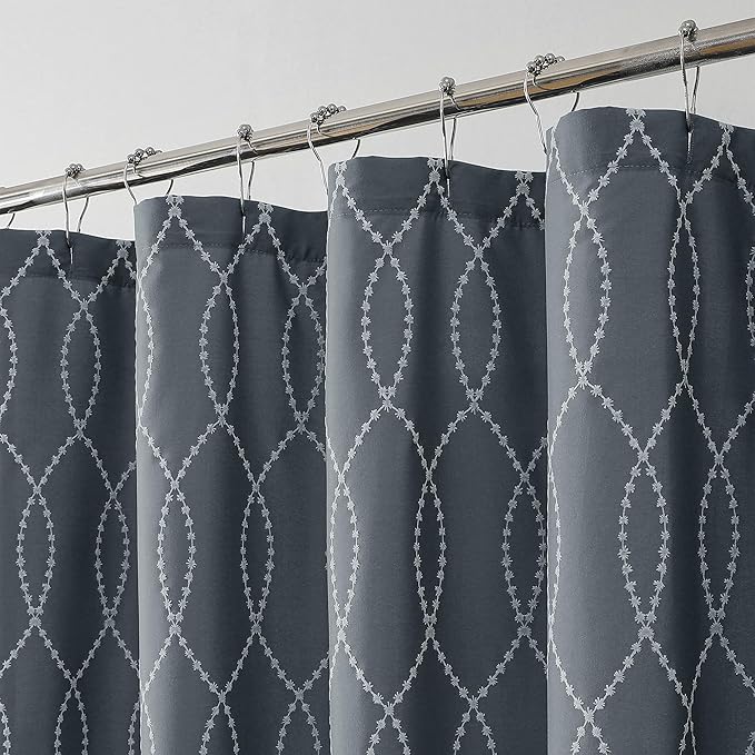 OVZME Dark Grey Shower Curtain for Bathroom, Puff Printed Textured Shower Curtain with Tassels, Rustic Geometry Heavy Duty Vintage Country Bathroom Curtain, Water Resistant Fabric, 72Wx72L Inches