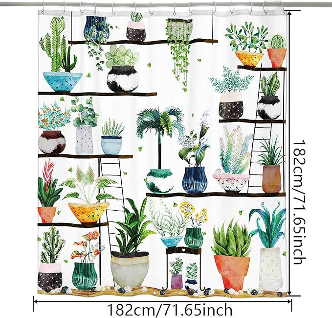 HMS Happy Memories Bohemian Plant Boho Floral Print Shower Curtain, Polyester Fabric Cloth for Bathroom Decor 72×72 Inch Standard Size with 12 Hooks, Also as Room Divider (Color 3)