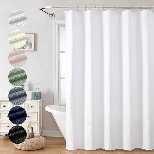 OVZME White Long Stall Shower Curtain 54X78 inch, Embossed Textured Fabric Shower Curtain for Bathroom - Soft Cloth & Hotel Spa, Water Repellent, Machine Washable Bathroom Curtain