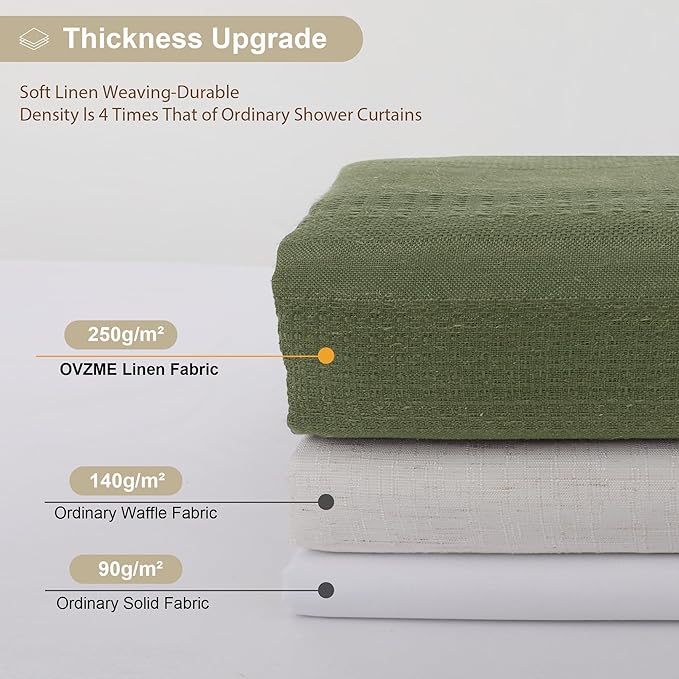 OVZME Extra Long Sage Green Shower Curtain 96 Inch Long, Boho Linen Textured Soft Fabric Heavy Duty Cloth Bathroom Shower Curtain with Tassel, Tall Farmhouse Luxury Bath Decor, 72Wx96L Inches