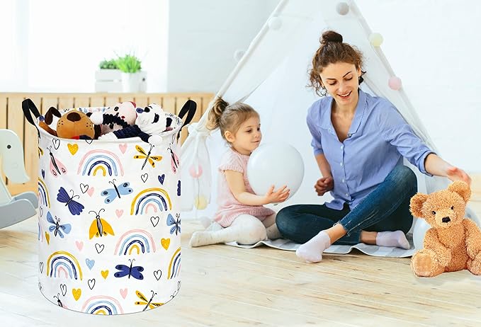 KUNRO Round Laundry Gift Basket Storage Hamper, Clothes Storage Organizer Bins, Shelf Basket with Handles for Room Decor (Dragonfly)
