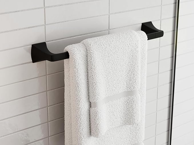 Pfister Bruxie Bath Towel Bar for Bathroom, 18-Inch, Wall-Mounted, Screw-in, Matte Black Finish, BTBBIE1B