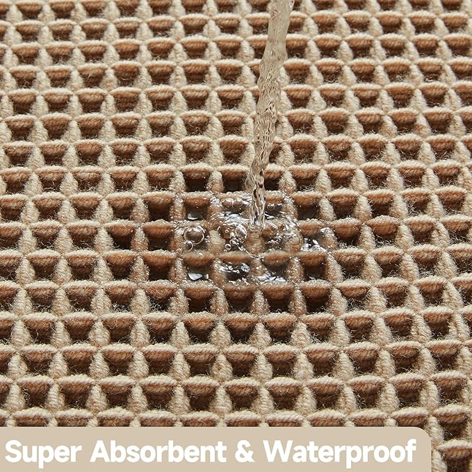 Waffle Bath Mat, Boho Bathroom Rugs Non Slip Washable Super Absorbent Quick Dry Bath Mat Farmhouse Bathroom Decor, 48"x24" Beige