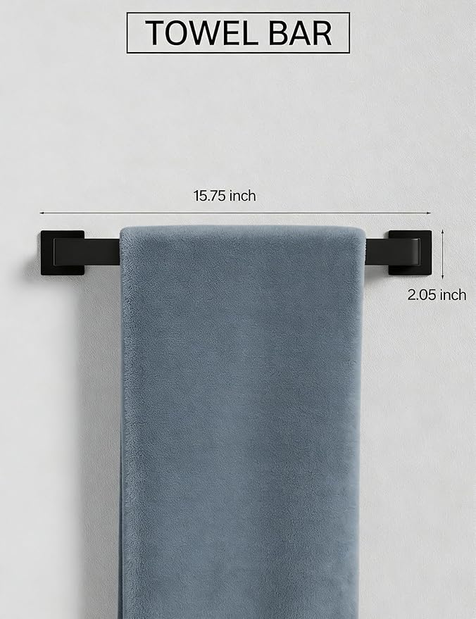 5-Pieces Matte Black Bathroom Accessories Set, Bathroom Hardware Set, SUS 304 Stainless Steel,16 Inch Towel Bar, Towel Holder, Updated Toilet Paper Holder Wall Mounted