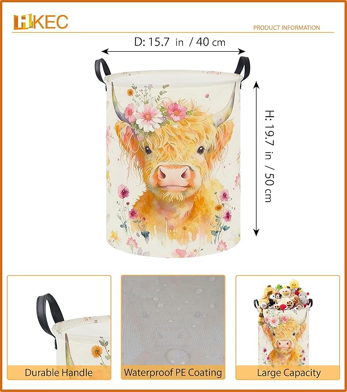 19.7" Laundry Basket,Dirty Clothes Hamper,Waterproof Storage Bin,Room Decor,Gift Baskets,Nursery Hamper(Yellow Calf)