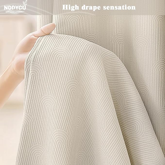 Boho Shower Curtain Cotton Texture Mid Century Minimalist Arch Shower Curtain for Bathroom, Greige,72" W X 78" L
