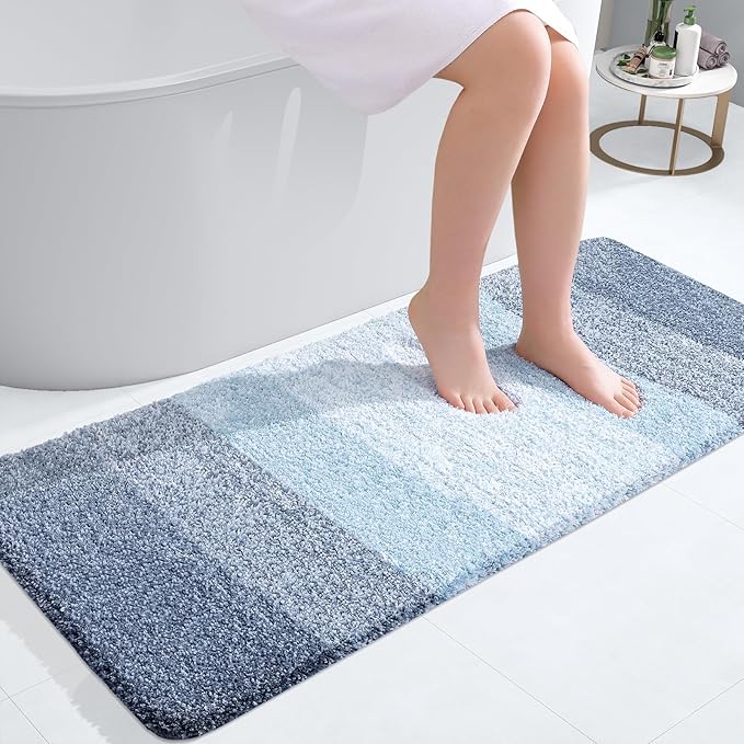 OLANLY Bathroom Rugs Mat 40x20, Extra Soft Absorbent Microfiber Bath Rugs, Rubber Backing, Quick Dry, Machine Washable Bath Mats for Bathroom Floor, Tub and Shower, Home Decor Accessories, Blue
