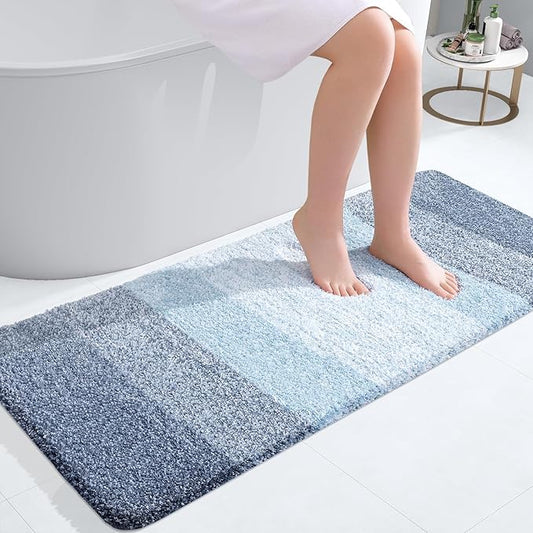 OLANLY Bathroom Rugs Mat 40x20, Extra Soft Absorbent Microfiber Bath Rugs, Rubber Backing, Quick Dry, Machine Washable Bath Mats for Bathroom Floor, Tub and Shower, Home Decor Accessories, Blue