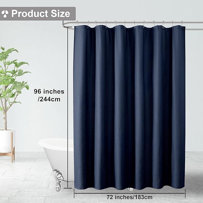 OVZME Berry Extra Long Blue Shower Curtain 96 Inch Long, 3D Embossed Texture Fabric Bathroom Shower Curtain, Large Hotel Bath Curtain with 12 Holes, Washable Cloth Shower Curtains, 72x96, Navy Blue